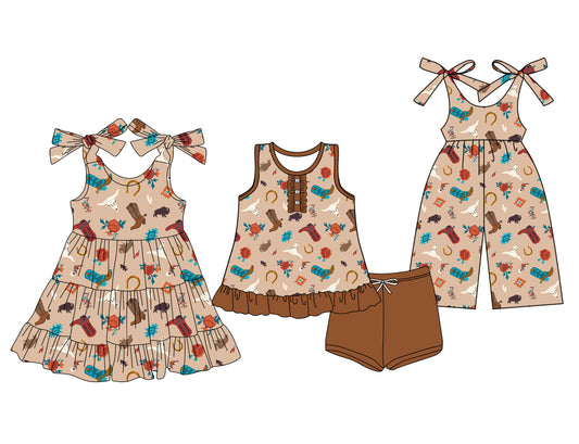 3.15 custom each style moq 5eta 4-6week Sibling Sister hat boot baby girl short sleeve shorts sets and dresses and jumpsuit match design