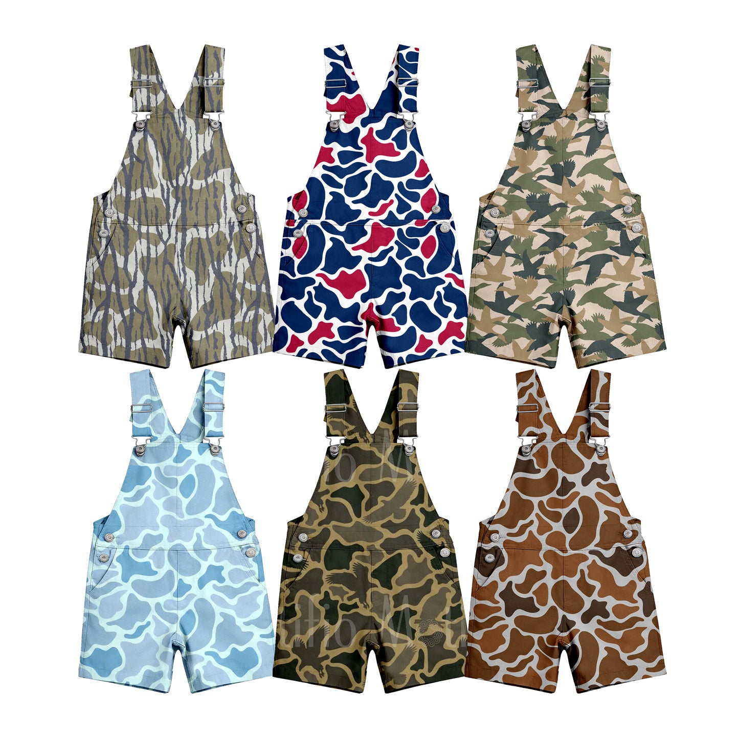 Custom moq 5 mix size Sibling Baby Girl Camouflage Denim Overalls Summer Outfit Infant Girls Clothing