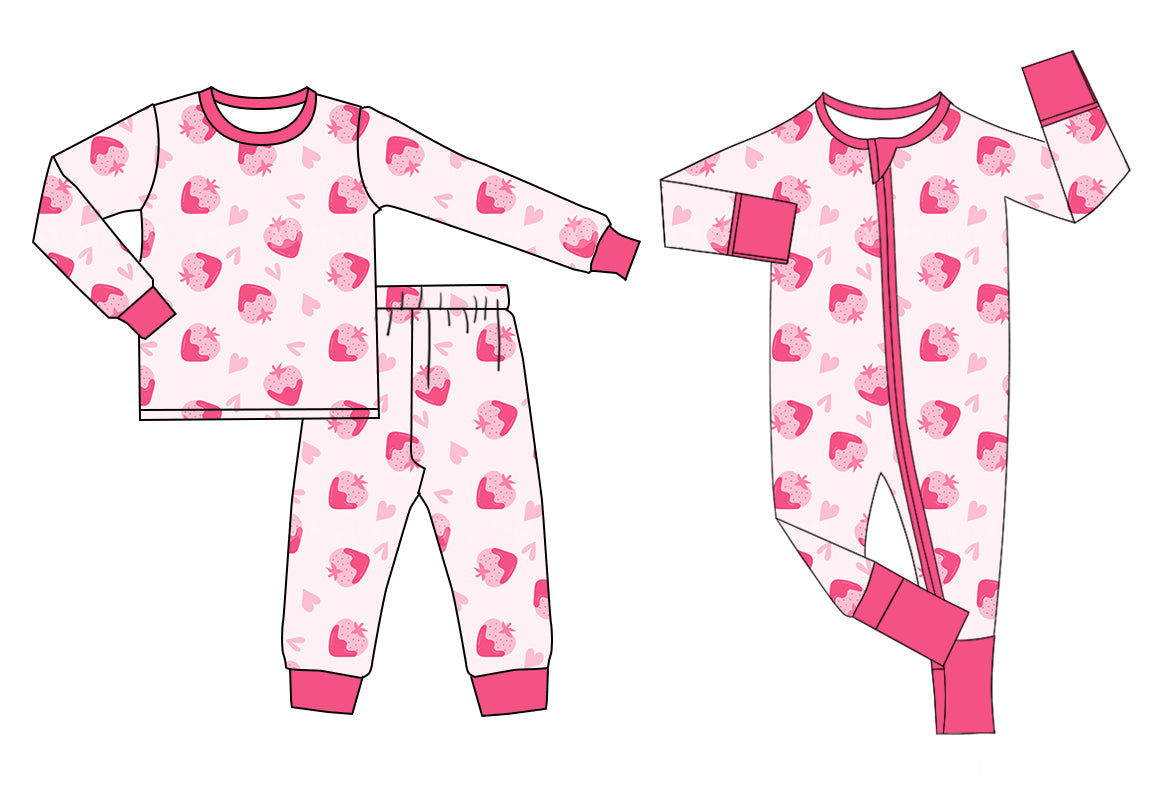 11.16 custom each style moq 5eta 4-6week Sibling love strawberry pink baby girl sets and rompers match family design