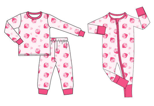 11.16 custom each style moq 5eta 4-6week Sibling love strawberry pink baby girl sets and rompers match family design