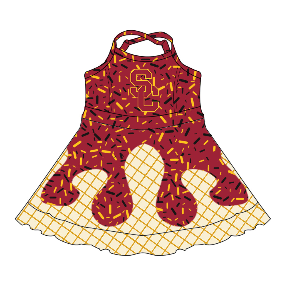 Custom summer teams baby girls clothes team red and orange hooded long sleeve tops and short sleeve top and dress and pants and shorts-25.6.10
