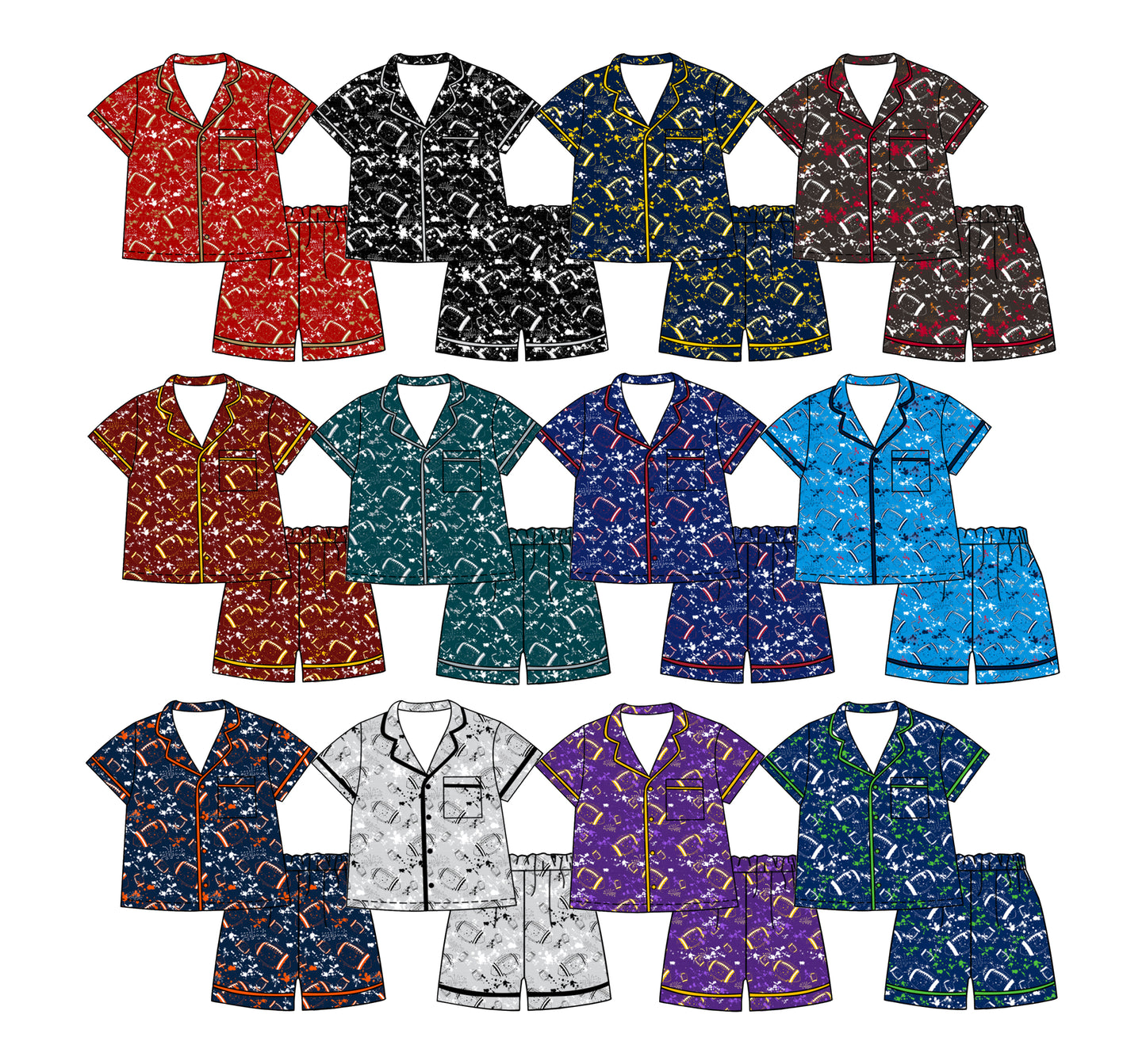 Custom moq 5 mix size milk silk summer teams Baby Girls Football Button Pocket Top Short Pajamas Sets Cute Infant Sleepwear