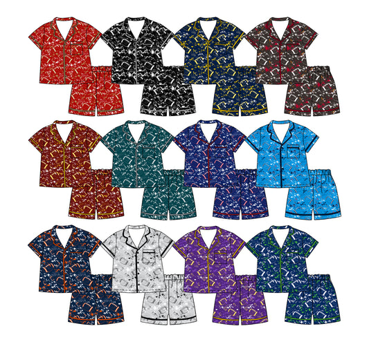 Custom moq 5 mix size milk silk summer teams Baby Girls Football Button Pocket Top Short Pajamas Sets Cute Infant Sleepwear