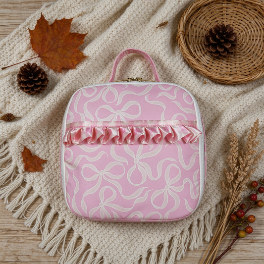 NEW RTS NO MOQ Bag BA0464 Baby Kids Pink Bows Zipper School Lunch Boxes