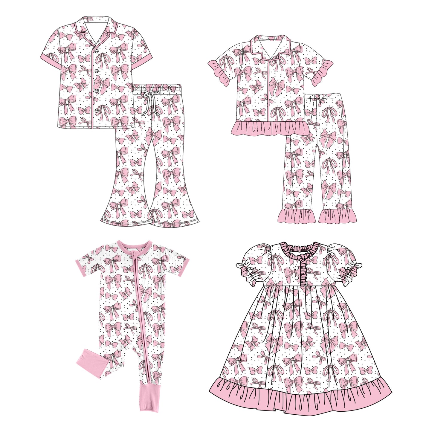 4.14 Custom moq 5 mix size Sibling Mom And Me Pink Short Sleeve Pajamas Set Girls Dress Rompers