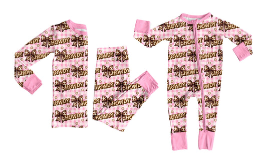 25.9.9 custom each style moq 5eta 4-6week Sibling Sisters HOWDY bow baby boy clothes long sleeve pants sets and romper match family design