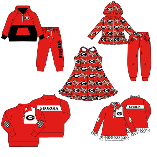 Custom moq 5 mix size milk silk summer teams baby girls clothes red hooded long sleeve pants sets and boy sets and dress and tops 2-25.8.19