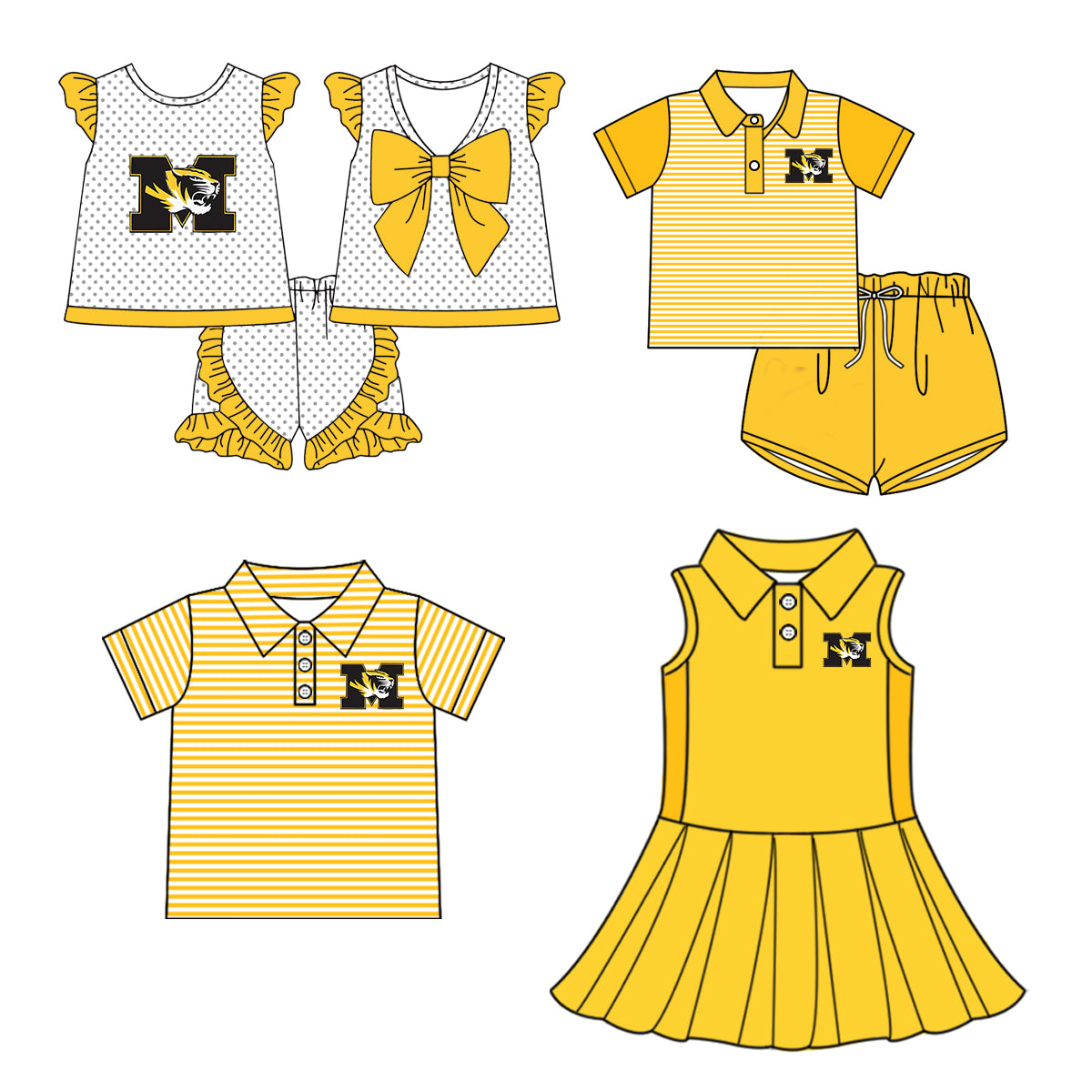 Custom summer teams baby girls clothes team yellow sets dress top-25.5.5