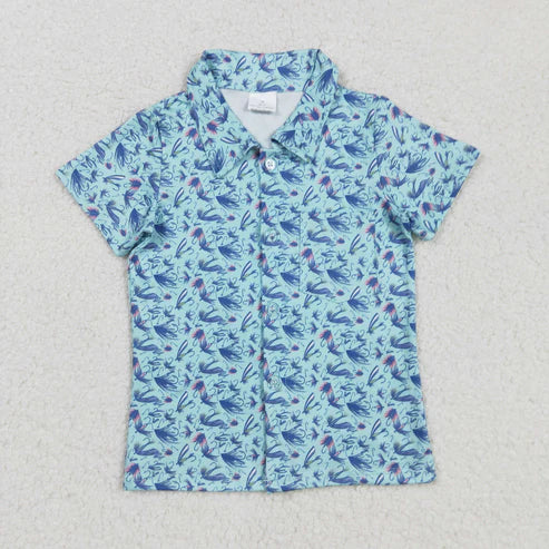 RTS NO MOQ Sibling Baby Boys Southern Hunting Camo Polo Shirts Short Sleeve Button up Top for Kids