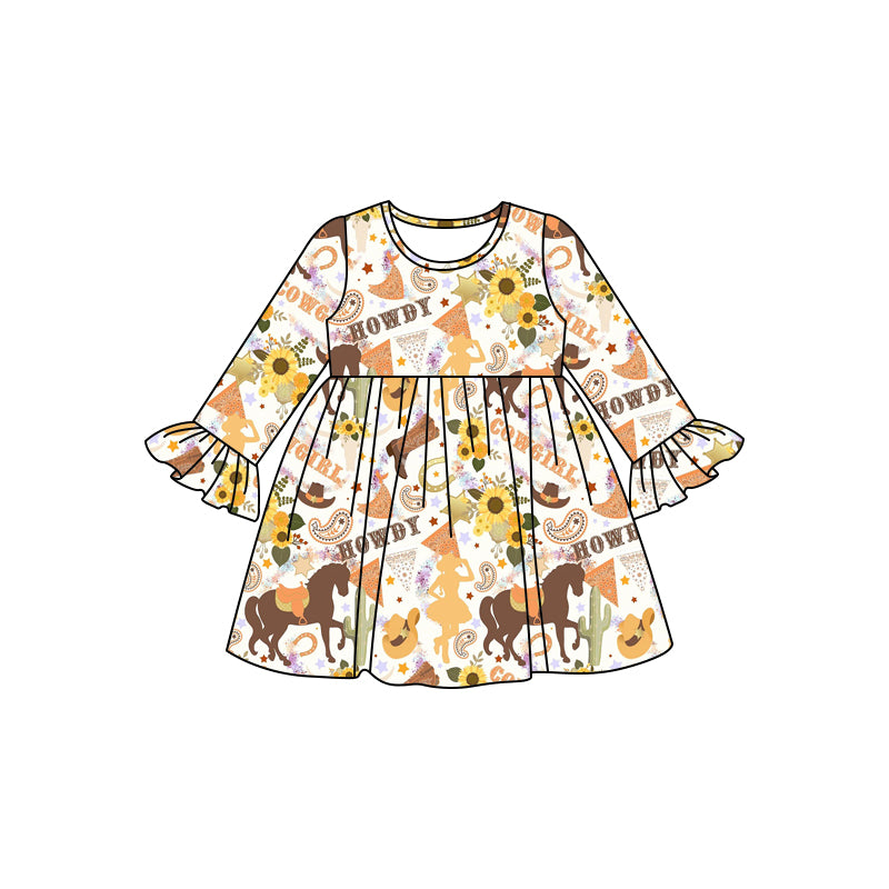 8.6  custom each style moq 5eta 4-6week baby girls clothes howdy long sleeve dress