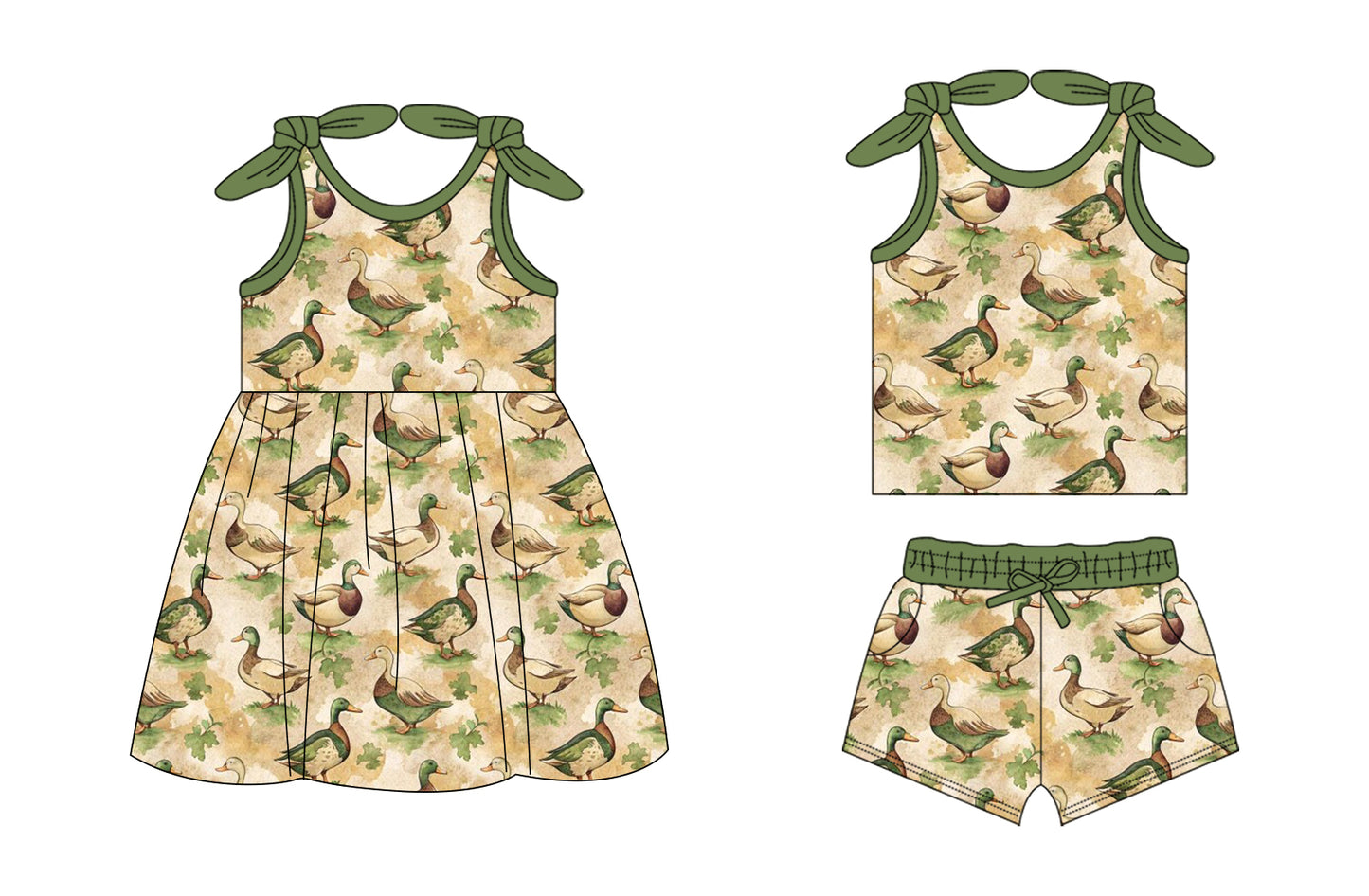 26.1.14 custom each style moq 5 eta 6-8week Sibling Sister duck baby short sleeve shorts sets and dress match design