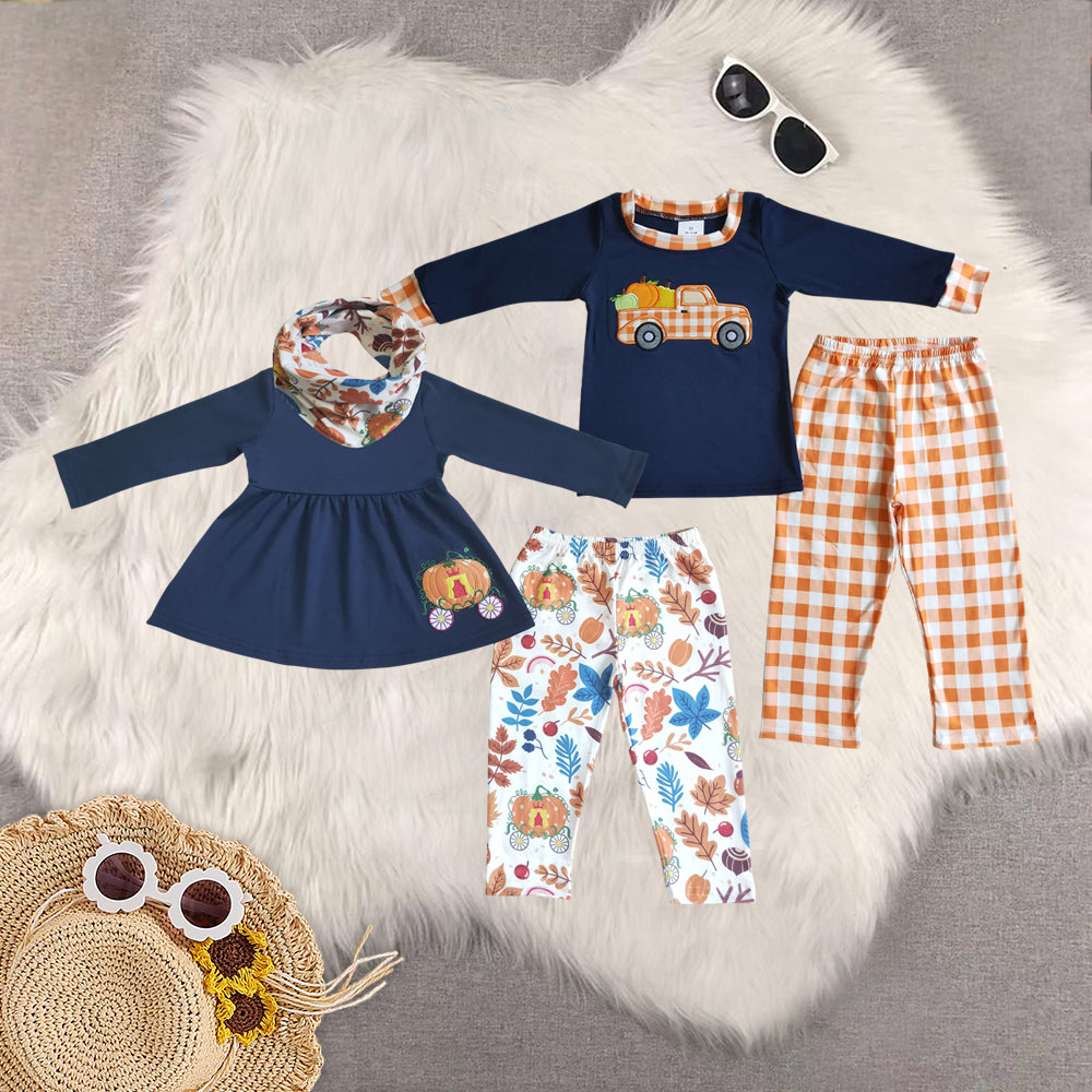 RTS Sibling baby girls clothes halloween embroidery long Sleeve pants sets