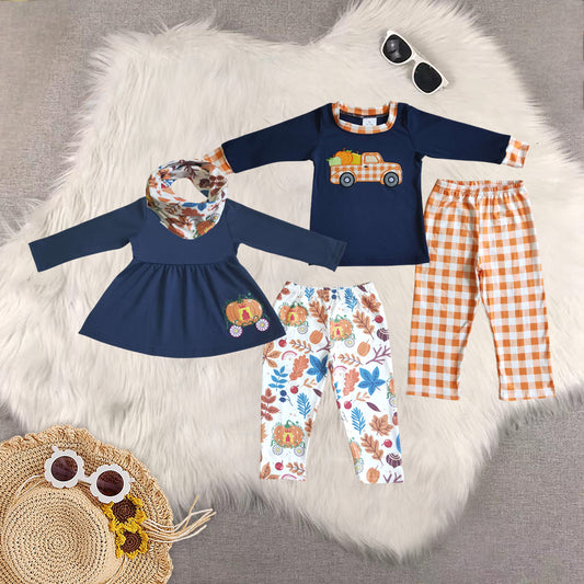 RTS Sibling baby girls clothes halloween embroidery long Sleeve pants sets