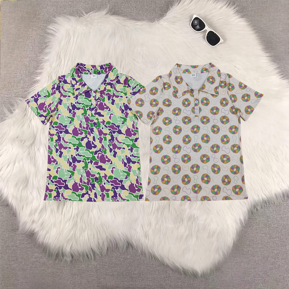 RTS NO MOQ Sibling adult clothes mardi gras nceklace short sleeve tops