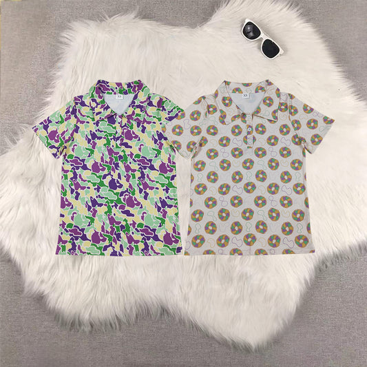 RTS NO MOQ Sibling adult clothes mardi gras nceklace short sleeve tops