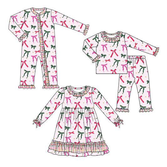 25.5.7 custom each style moq 5eta 4-6week Sibling Sisters bow baby girl long sleeve pants sets and dress and rompers match family design