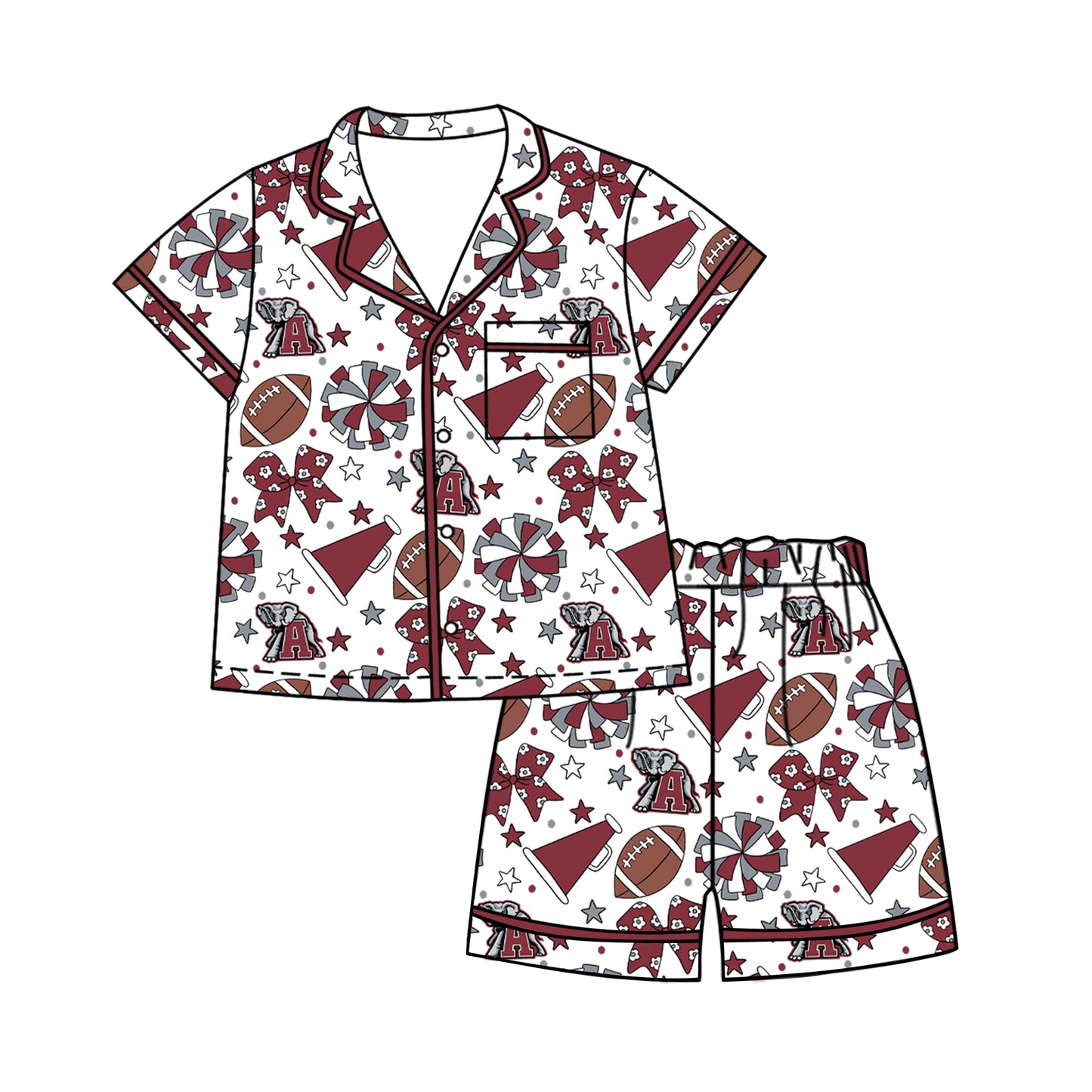 Custom moq 5 mix size milk silk summer teams Baby Girls Stars Bows Button Pocket Top Short Pajamas Sets Cute Infant Sleepwear
