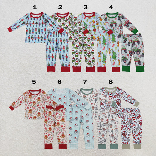 RTS NO MOQ Sibling milk silk Baby Boys Cute Red Gingerbread And Candy Cane Print Christmas Pajama Set