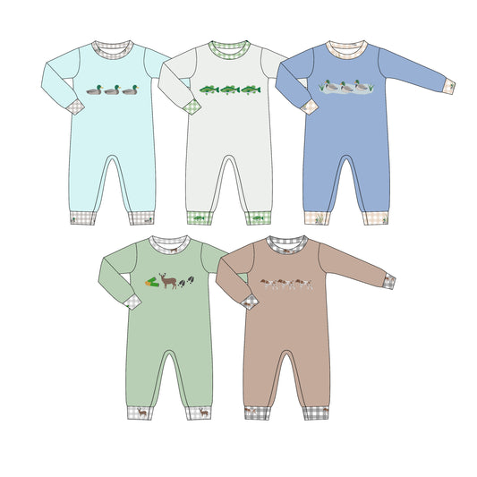 4.15 Custom moq 5 mix size Sibling Baby Boys Duck Print Long Sleeve  Romper
