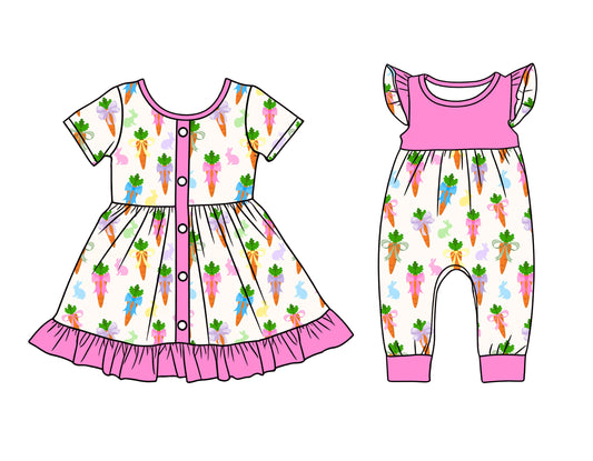 25.12.20 custom each style moq 5 eta 6-8week Sibling Sister carrot baby short sleeve romper and dress match design
