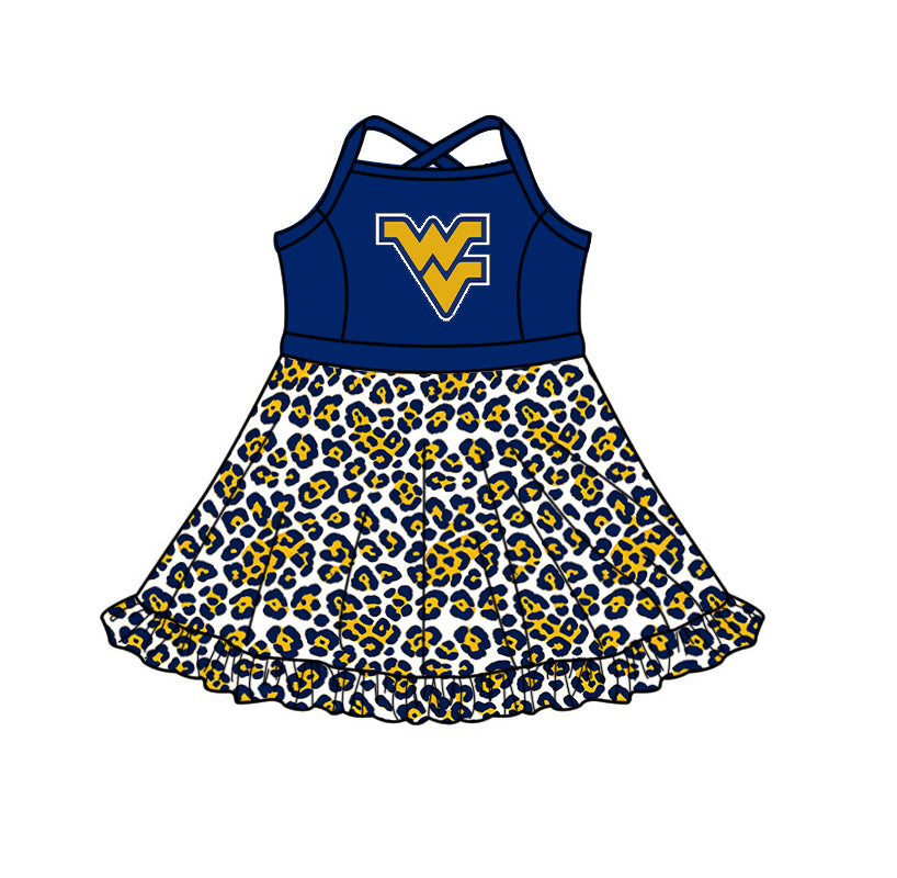 Custom moq 5 mix size summer teams Baby Girls Strap Leopard Print Yoga Active Skort Dress