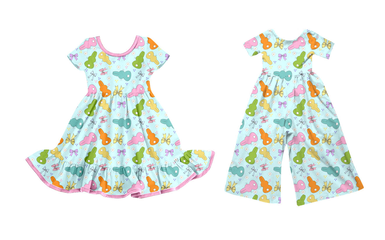 25.9.25 custom each style moq 8 eta 6-8week Sibling Sisters bunny bow baby girl long sleeve dress and jumpsuit match family design