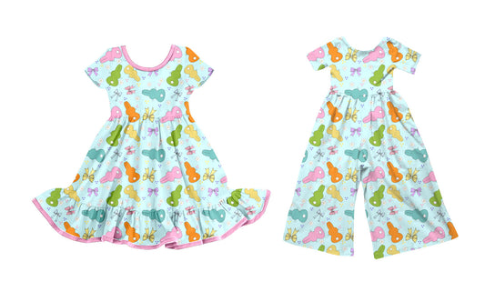 25.9.25 custom each style moq 8 eta 6-8week Sibling Sisters bunny bow baby girl long sleeve dress and jumpsuit match family design