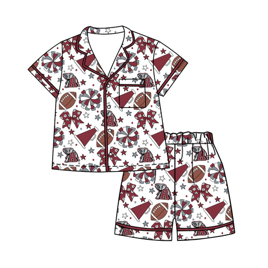 Custom moq 5 mix size milk silk summer teams Baby Girls Red Bows Button Pocket Top Short Pajamas Sets Cute Infant Sleepwear