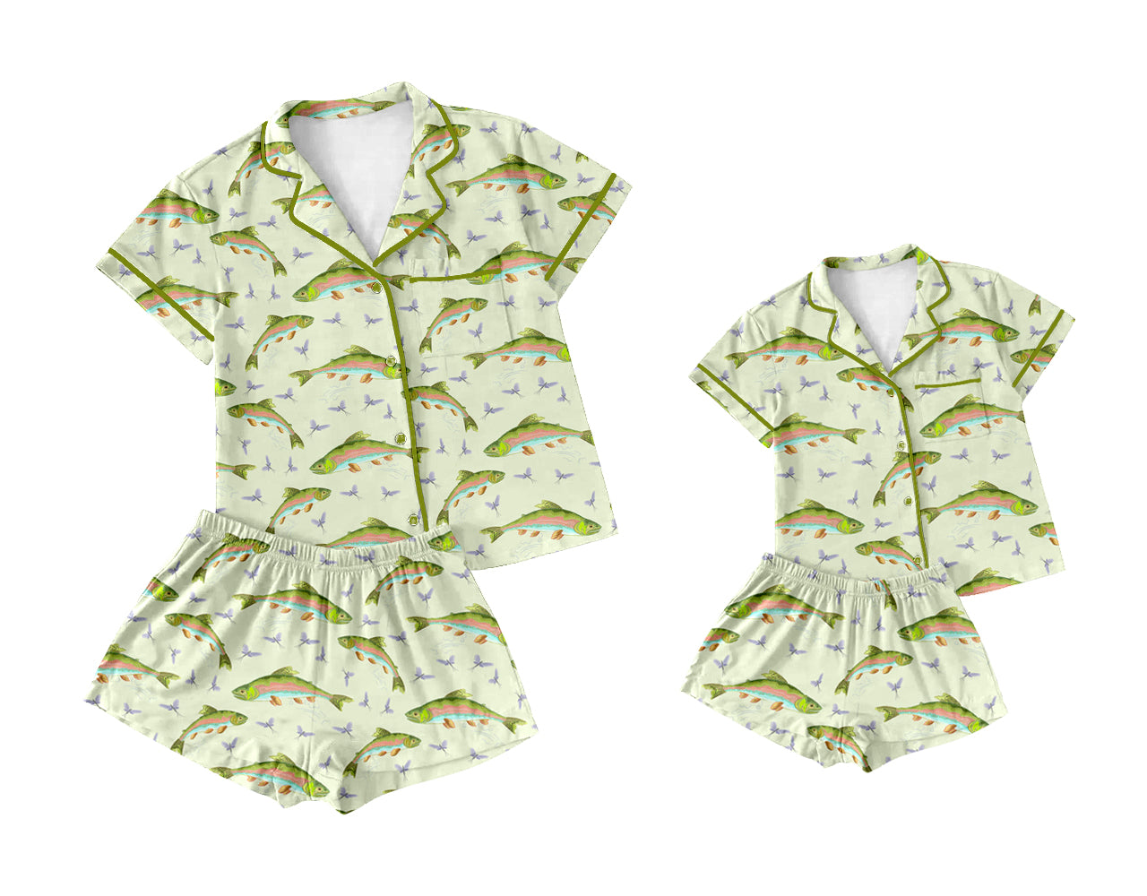 3.1 custom each style moq 5eta 4-6week Sibling Sister fish short sleeve shorts sets and adult sets match design