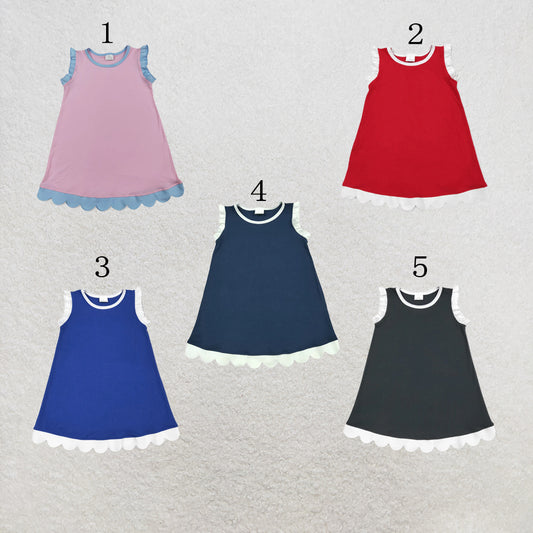 RTS NO MOQ Sibling milk silk Sibling Baby Girls Sleeveless Scallop Knee Length Dresses