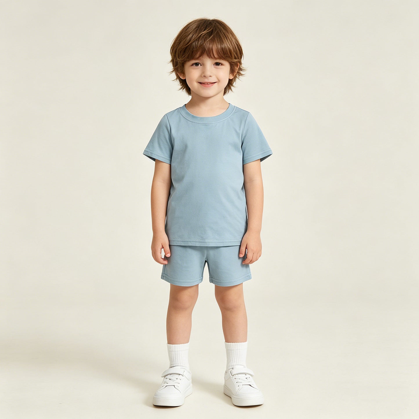 RTS NO MOQ BT1762 milk silk Baby Boys Casual Light Blue Short Sleeve Back Baseball Print T Shirt