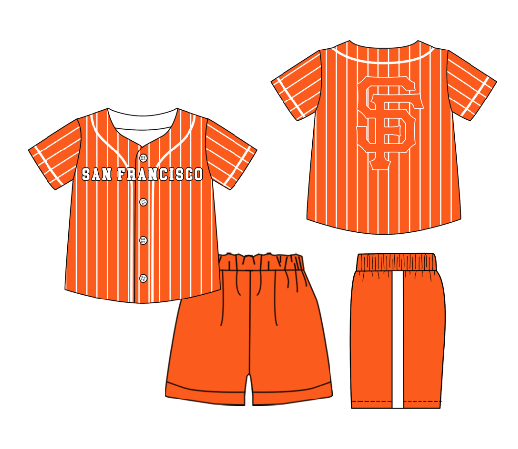 Custom moq 3 or 5 mix size milk silk summer teams baby boy clothes orange short sleeve shorts sets-26.1.20