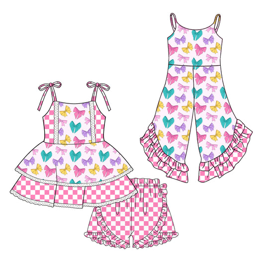 25.12.13 custom each style moq 5 eta 6-8week Sibling Sisters bow baby girl short sleeve shorts sets and jumpsuit match family design