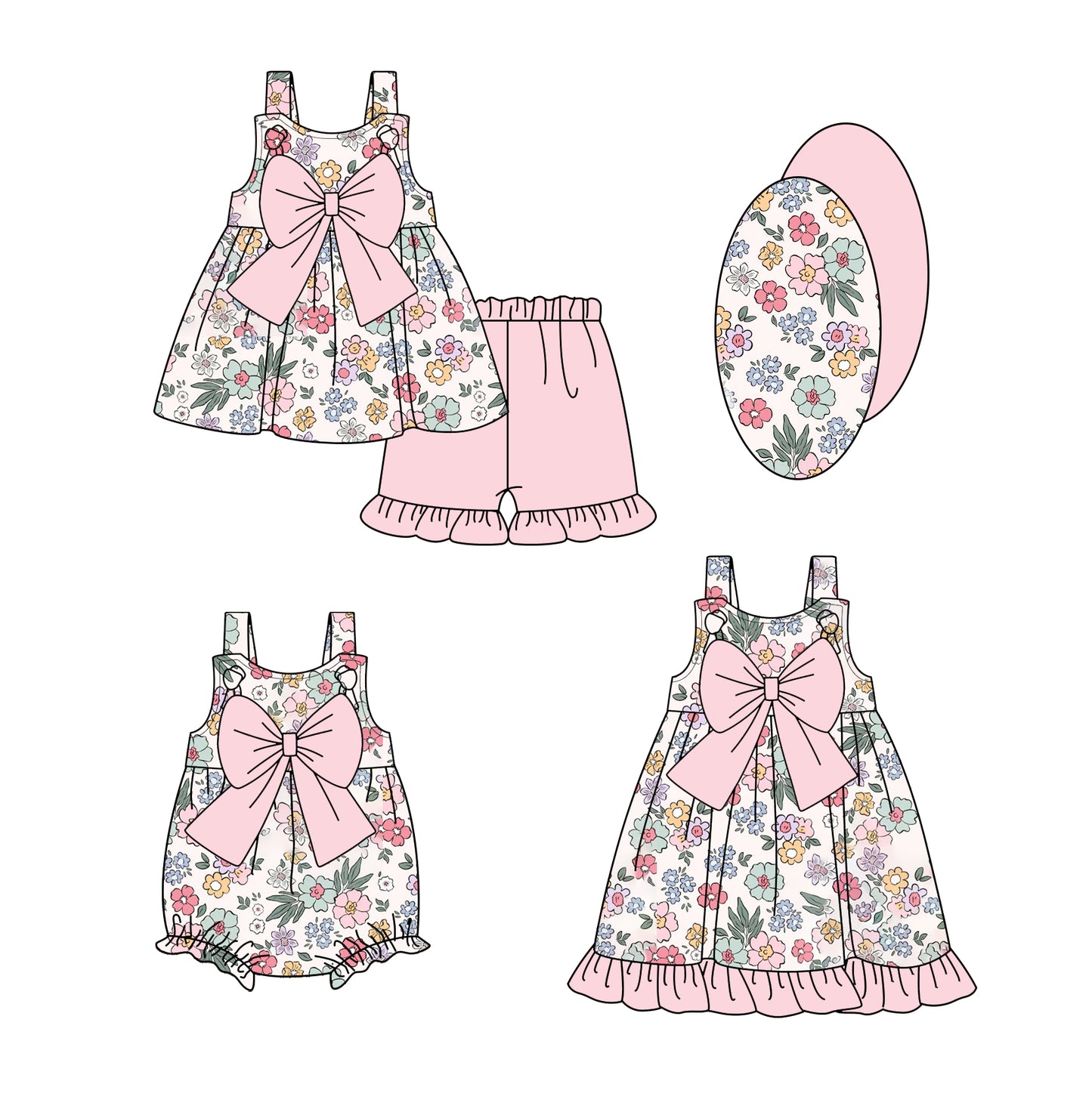 25.12.26 custom each style moq 5 eta 6-8week Sibling Sister floral baby short sleeve shorts sets and romper and dress match design