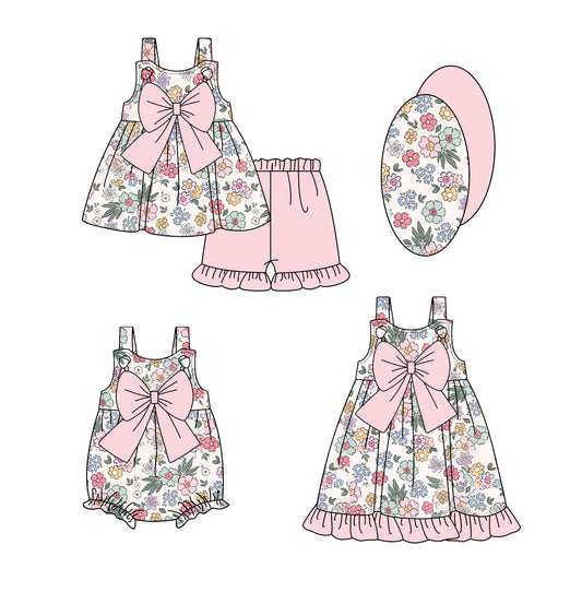 25.12.26 custom each style moq 5 eta 6-8week Sibling Sister floral baby short sleeve shorts sets and romper and dress match design