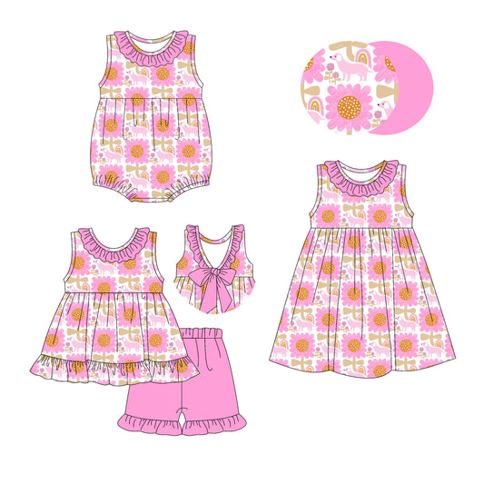 2.28 custom each style moq 5eta 4-6week Sibling Sister baby girl short sleeve shorts sets and dress and rompers match family design