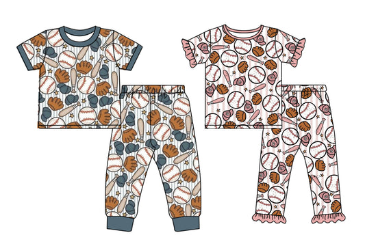 25.10.20 custom each style moq 5 eta 6-8week Sibling Sisters baseball baby boy short sleeve pants sets 2 match family design