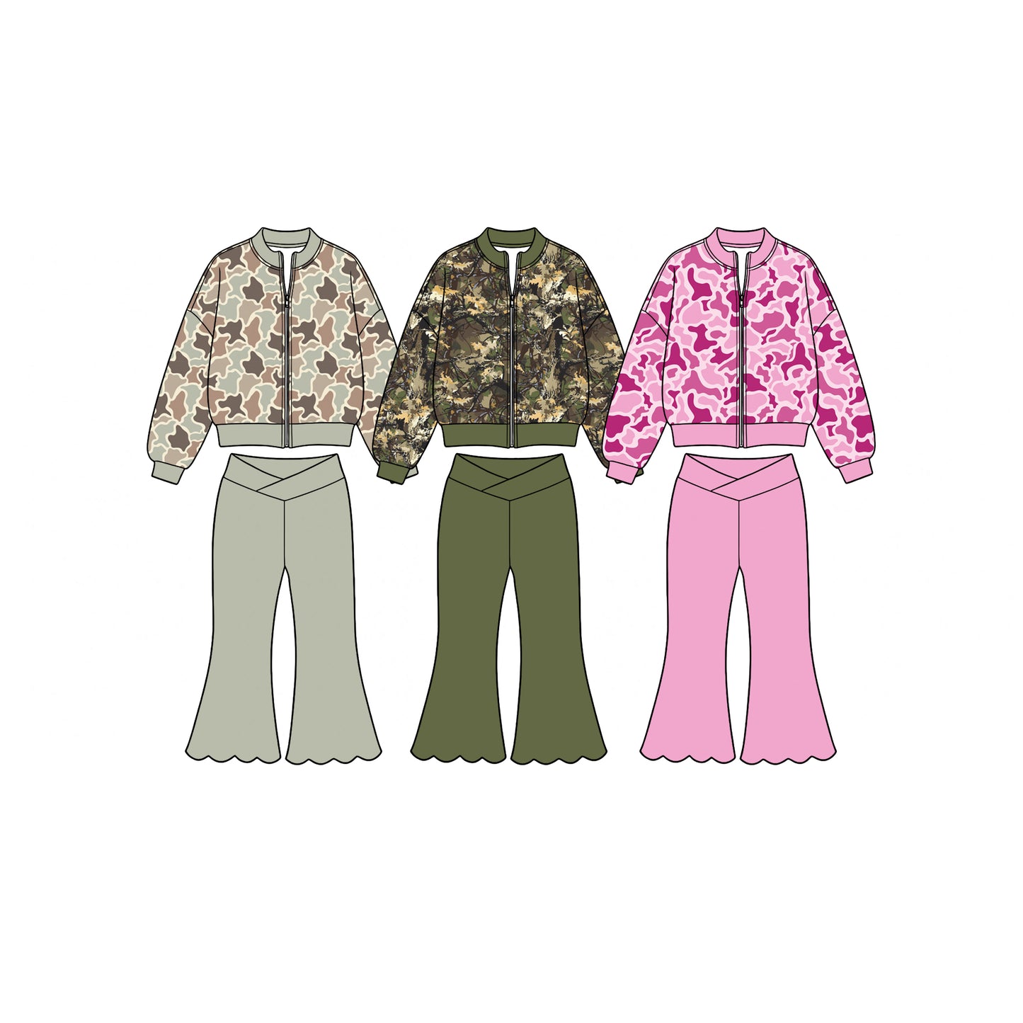 (Preorder new) No moq Yoga Toddler Girls Camo Print Full Zip Jacket Fall Kids Long Sleeve Outerwear