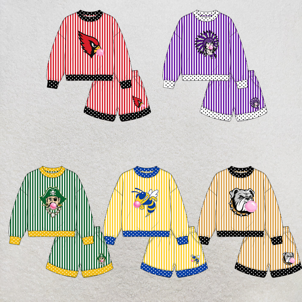 custom moq 5 mix size XY071705 Baby Kids Stripe Long Sleeve Top Shorts Team Clothes Set