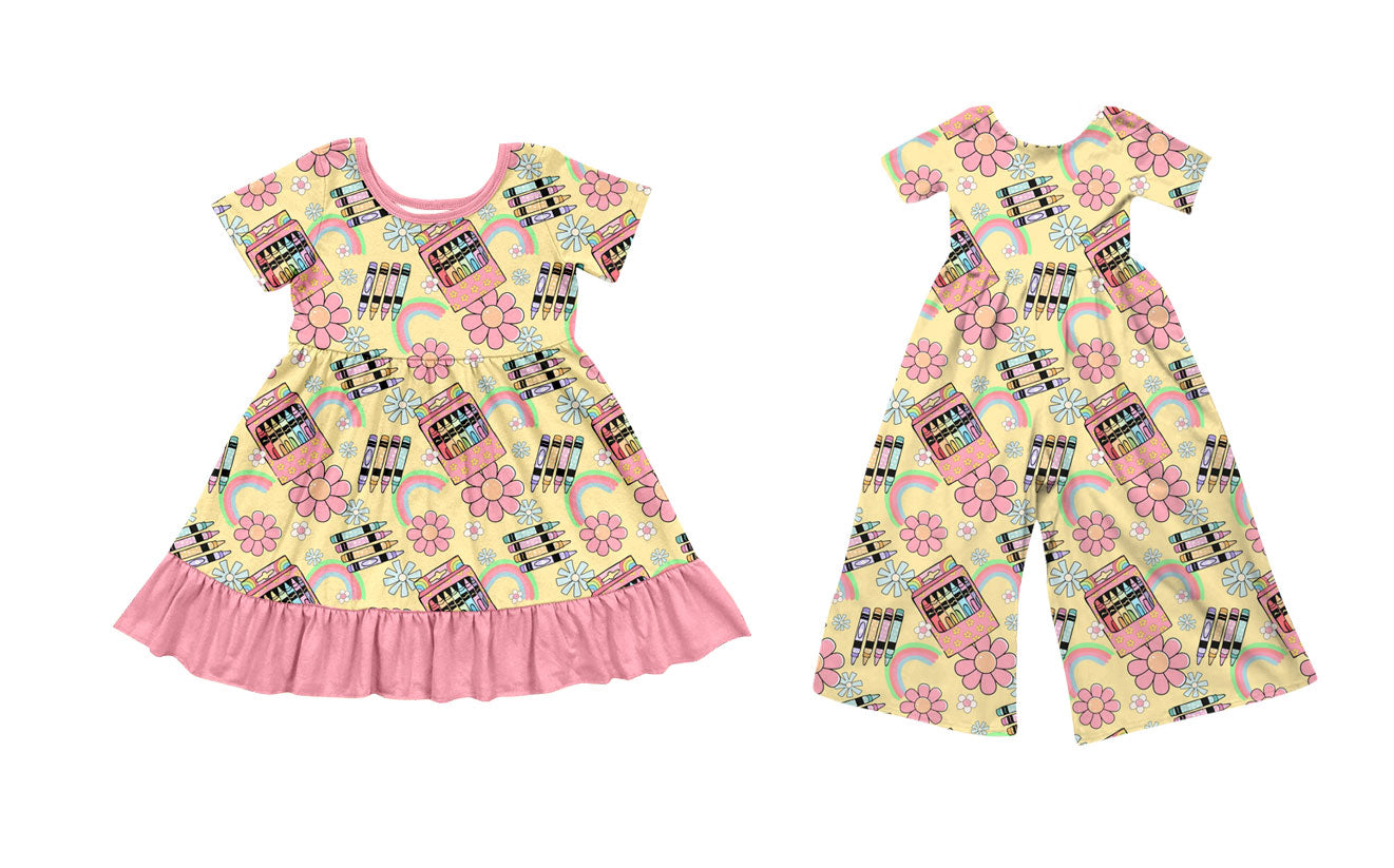 26.1.15 custom each style moq 5 eta 6-8week Sibling Sister baby short sleeve jumpsuit and dress match design