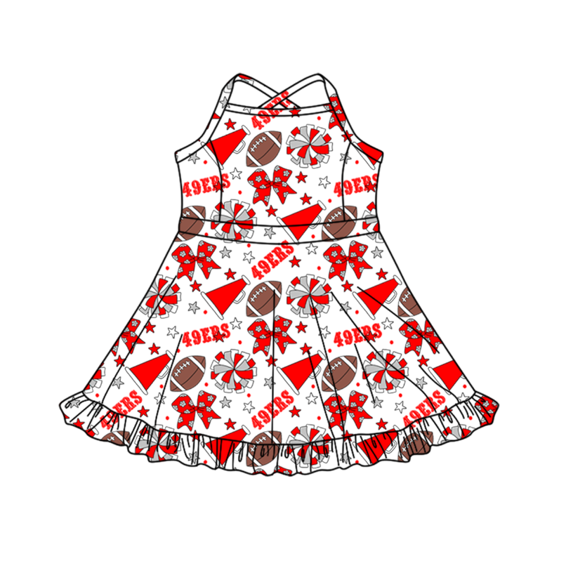 Custom moq 5 mix size milk silk summer teams Baby Girls Strap Stars Bows Yoga Ruffle Knee Length Dresses Activity Wear Cute Kids Clothing
