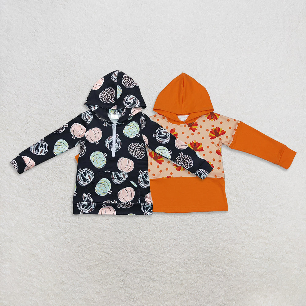 RTS NO MOQ Sibling baby boy clothes turkey pattern orange hooded long sleeve tops