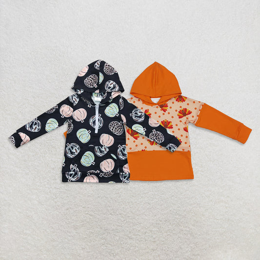 RTS NO MOQ Sibling baby boy clothes turkey pattern orange hooded long sleeve tops