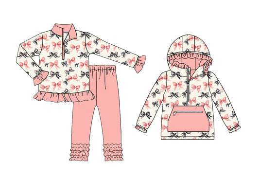 25.8.19 custom each style moq 5eta 4-6week Sibling Sisters bow baby girl long sleeve pants sets and top match family design