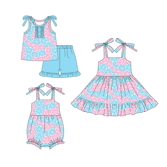 25.11.1 custom each style moq 5 eta 6-8week Sibling Sister strawberry baby short sleeve shorts sets and romper and dress match design