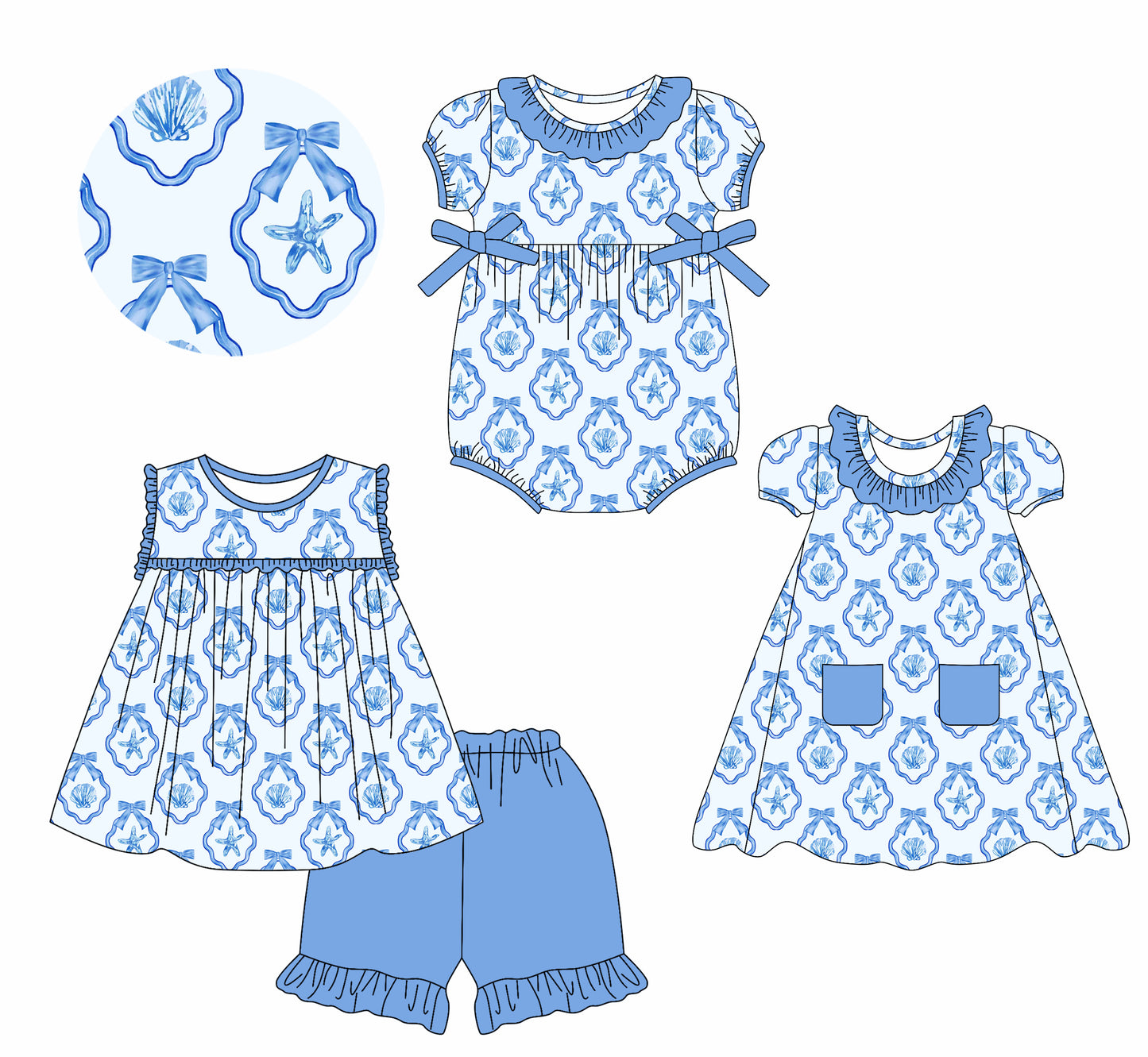 2.15 custom each style moq 5eta 4-6week Sibling Sisters bow baby girl short sleeve shorts sets and dress and rompers match family design