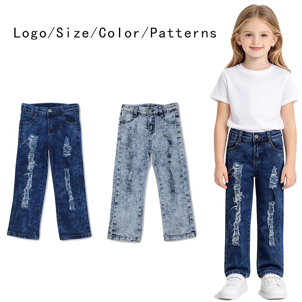 RTS NO MOQ Sibling Denim Baby Kids Denim Bell Bottoms Button Fly Flared Pants
