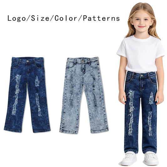 RTS NO MOQ Sibling Denim Baby Kids Denim Bell Bottoms Button Fly Flared Pants