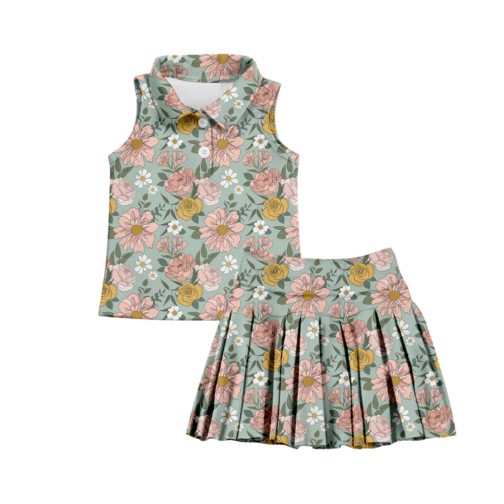 7.2 custom each style moq 5eta 4-6week bfloral baby girls clothes Yoga Wear girls sets and sleeveless dress