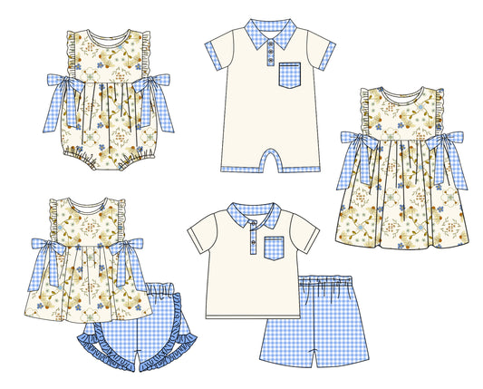 11.22 custom each style moq 5eta 4-6week Sibling Sister floral baby girl short sleeve shorts sets and sets 2 and girls romper and boy romper and dress match design
